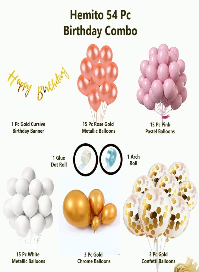 Hemito 54 Pcs Birthday Decoration Kit Rose Gold Pink White Balloon Birthday Banner, Gold Chrome Gold Confetti Arc, Glue Dot For Girls Kids Baby Birthday Decoration Items | Birthday Decoration Combo - Image 2